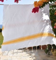 Fouta Plate Blanche Bandes jaune Fouta Tunisia - 1 2