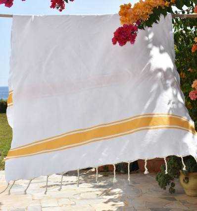Fouta Plate Blanche Bandes jaune Fouta Tunisia - 2