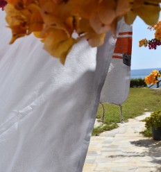 Fouta en Coton Recyclé blanche avec bandes orange Fouta Tunisia - 1 2