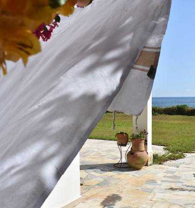 Fouta en Coton Recyclé blanche avec bandes beige Fouta Tunisia - 2