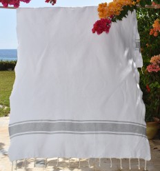 Fouta plate blanche rayée gris Fouta Tunisia - 1 2