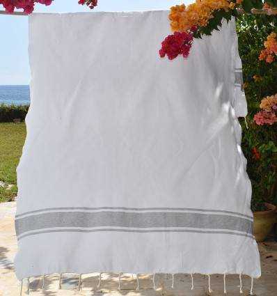 Fouta plate blanche rayée gris Fouta Tunisia - 2