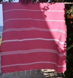 Fouta Mykonos en Coton Recyclé rose fuchsia Fouta Tunisia - 1 2