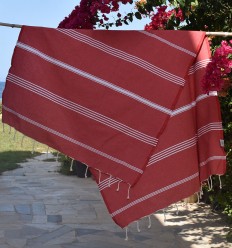 Fouta Mykonos en coton recyclé rouge Fouta Tunisia - 1 2