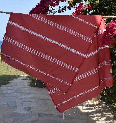 Fouta Mykonos en coton recyclé rouge Fouta Tunisia - 2