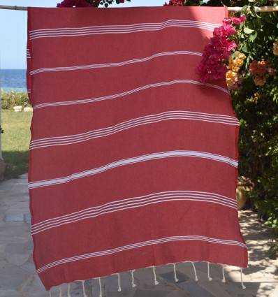 Fouta Mykonos en coton recyclé rouge Fouta Tunisia - 4