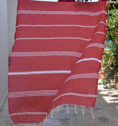 Fouta Mykonos en coton recyclé rouge Fouta Tunisia - 5