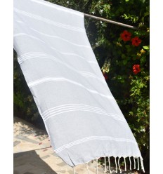 Fouta Mykonos en Coton Recyclé gris clair Fouta Tunisia - 1 2