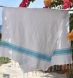 Fouta Plate blanche bandes azur Fouta Tunisia - 1 2