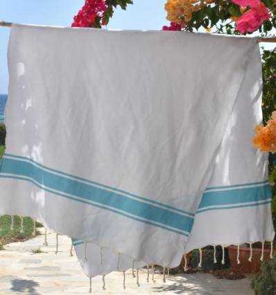 Fouta Plate blanche bandes azur Fouta Tunisia - 2