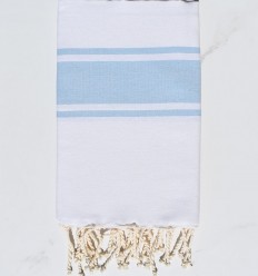 Fouta plate blanche bandes bleu ciel Fouta Tunisia - 1 2