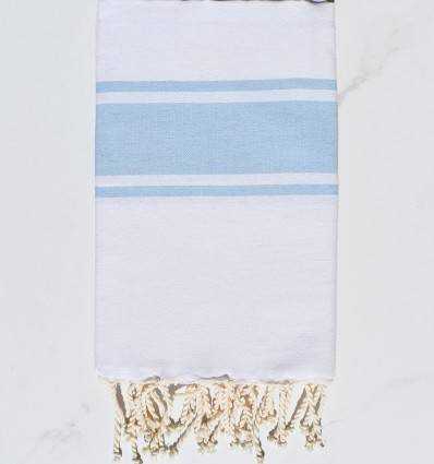 Fouta plate blanche bandes bleu ciel Fouta Tunisia - 2