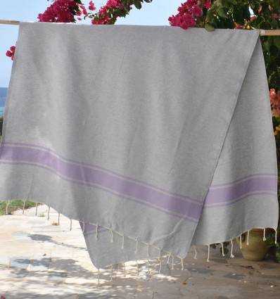 Fouta gris bandes parme Fouta Tunisia - 2