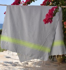 Fouta gris bandes vert anis Fouta Tunisia - 1 2
