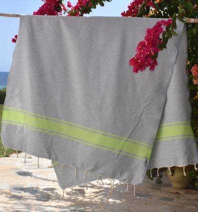 Fouta gris bandes vert anis Fouta Tunisia - 2