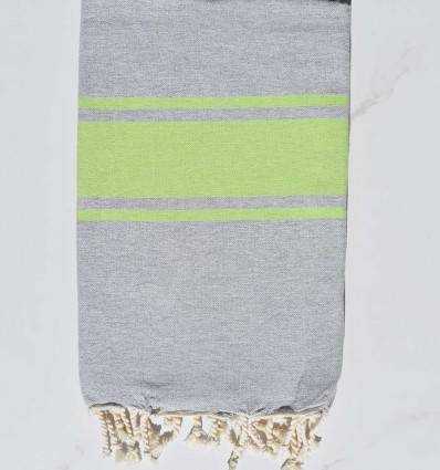 Fouta gris bandes vert anis Fouta Tunisia - 3