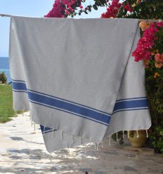Fouta gris bandes bleues Fouta Tunisia - 1 2