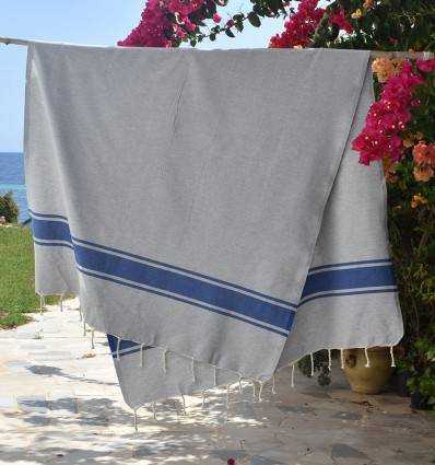 Fouta gris bandes bleues Fouta Tunisia - 2