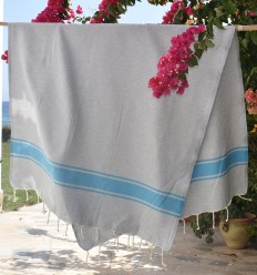 Fouta gris bandes azur Fouta Tunisia - 1 2