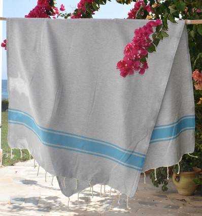 Fouta gris bandes azur Fouta Tunisia - 2
