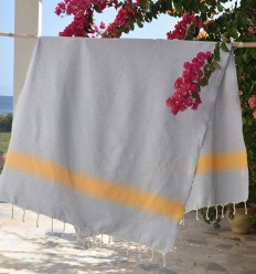 Fouta gris bandes jaune Fouta Tunisia - 1 2
