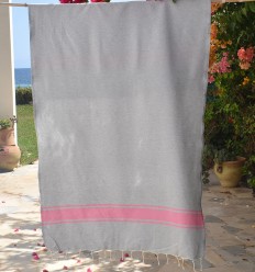 Fouta gris bandes rose Fouta Tunisia - 3 2
