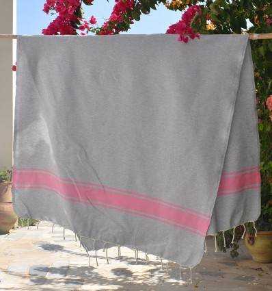 Fouta gris bandes rose Fouta Tunisia - 2