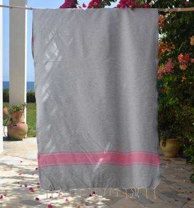 Fouta gris bandes rose Fouta Tunisia - 4