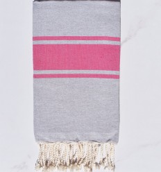 Fouta gris bandes rose fuchsia Fouta Tunisia - 1 2