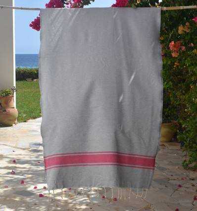 Fouta gris bandes rose fuchsia Fouta Tunisia - 3