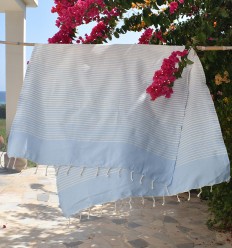 Fouta Portofino en Coton Recyclé bleu ciel Fouta Tunisia - 1 2