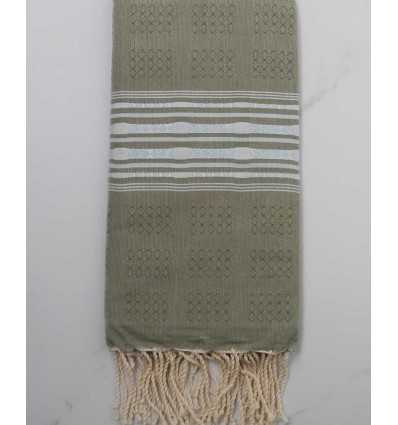 Fouta thalasso vert sauge avec motifs bleu