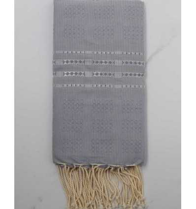 Fouta thalasso bleu horizon avec motifs gris