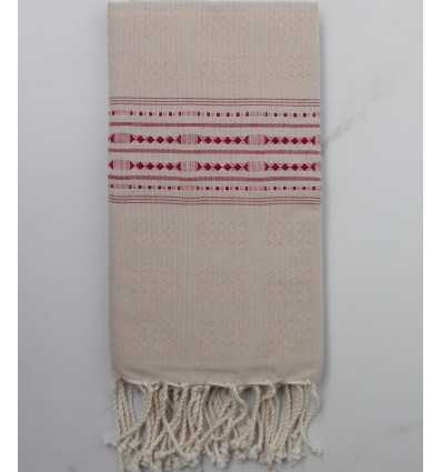 Fouta thalasso beige avec motifs bordeaux