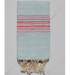 Fouta thalasso bleu ciel motifs rouge 