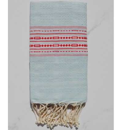 Fouta thalasso bleu ciel motifs rouge