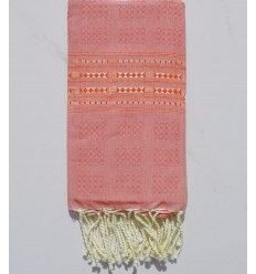Fouta thalasso rose fraise avec motifs rouge 