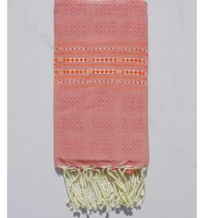 Fouta thalasso rose fraise avec motifs rouge