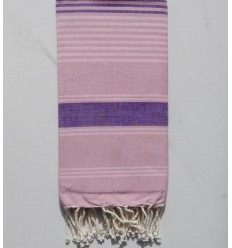 Fouta Dina rose rayée violet et rose clair 