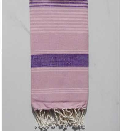 Fouta dina rose rayée violet et rose clair