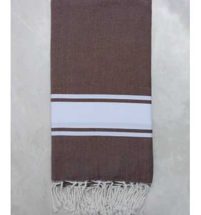 Grande fouta marron bande blanche