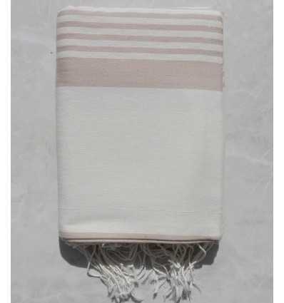 Grande fouta blanc crème rayée beige