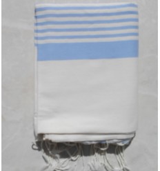 Jeté blanc crème rayée bleu roi 