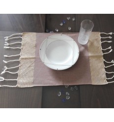 Mini fouta taupe au fil lurex doré 