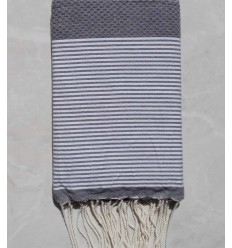 FOUTA NID D'ABEILLE gris rayée blanc 