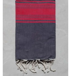 Fouta nid d'abeille gris et rouge avec rayures 