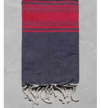 Fouta nid d'abeille gris et rouge avec rayures