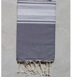 Fouta nid d'abeille gris et blanc avec rayures 
