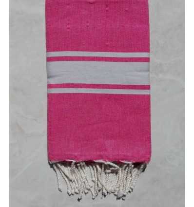 Fouta Plate rose bande gris clair