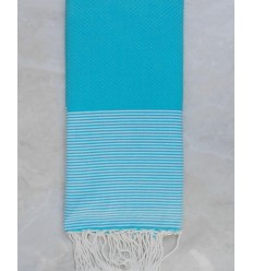 Jeté bleu turquoise rayée blanc 